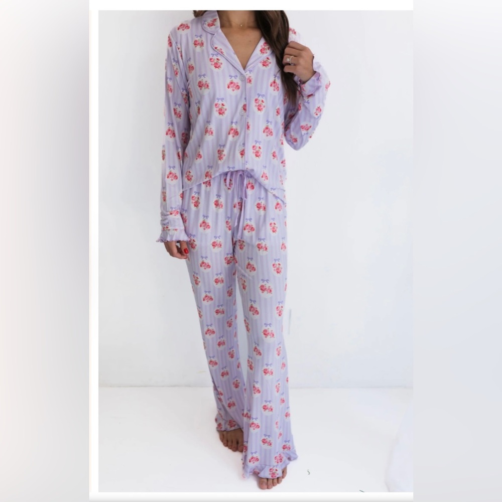 In My Jammers Pink Bow Print Ruffle Two-Piece Pajama Set - Picture 3 of 9